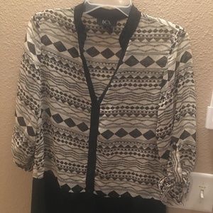 Beige and Black Chiffon Blouse- Size M